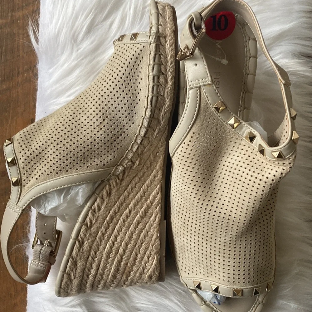 - Marc Fisher Beige Espadrilles with Gold Studs